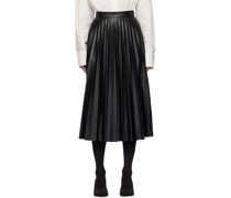 Black Pleated Faux-Leather Midi Skirt