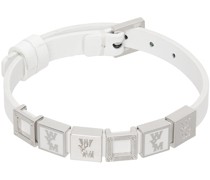 White Leather Logo Bracelet