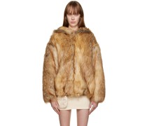 Brown & Beige Hooded Faux-Fur Jacket