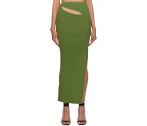 Green Hip Slashed Maxi Skirt