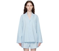 Blue Poplin Sleep Cotton Button Up Shirt