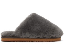 Gray Patch Shearling Slippers