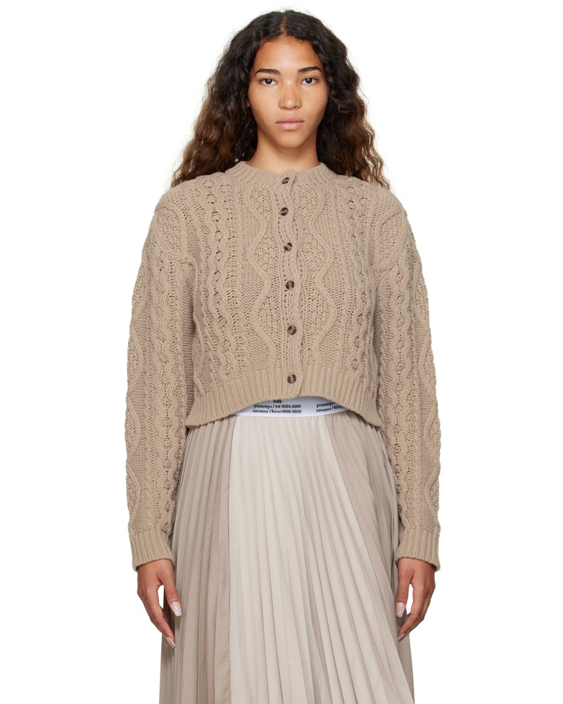 Rokh Damen Taupe Nylon Cardigan Set