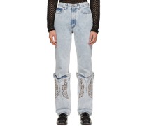 SSENSE Exclusive Blue Cowboy Cuff Wide Jeans