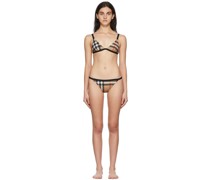 Beige Vintage Check Triangle Loing Bikini