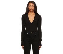 Black Rib Deep V Bodysuit