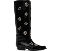 Leather Embellished Tall Stiefel