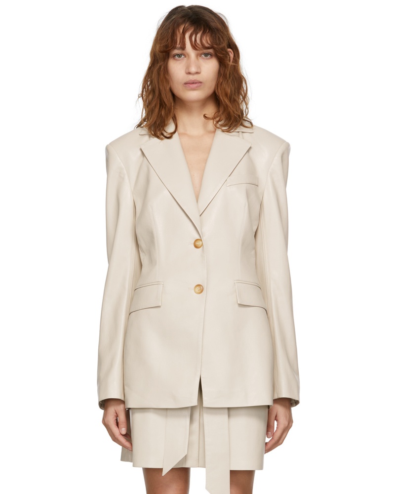 Nanushka Damen Beige Hathi Vegan Leather Blazer