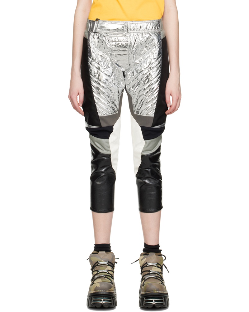 Junya Watanabe Damen Silver & Black Paneled Faux-Leather Trousers