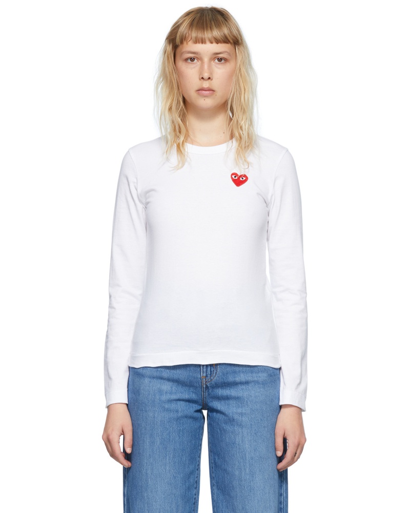 Comme des Garçons Damen White Cotton Long Sleeve T-Shirt