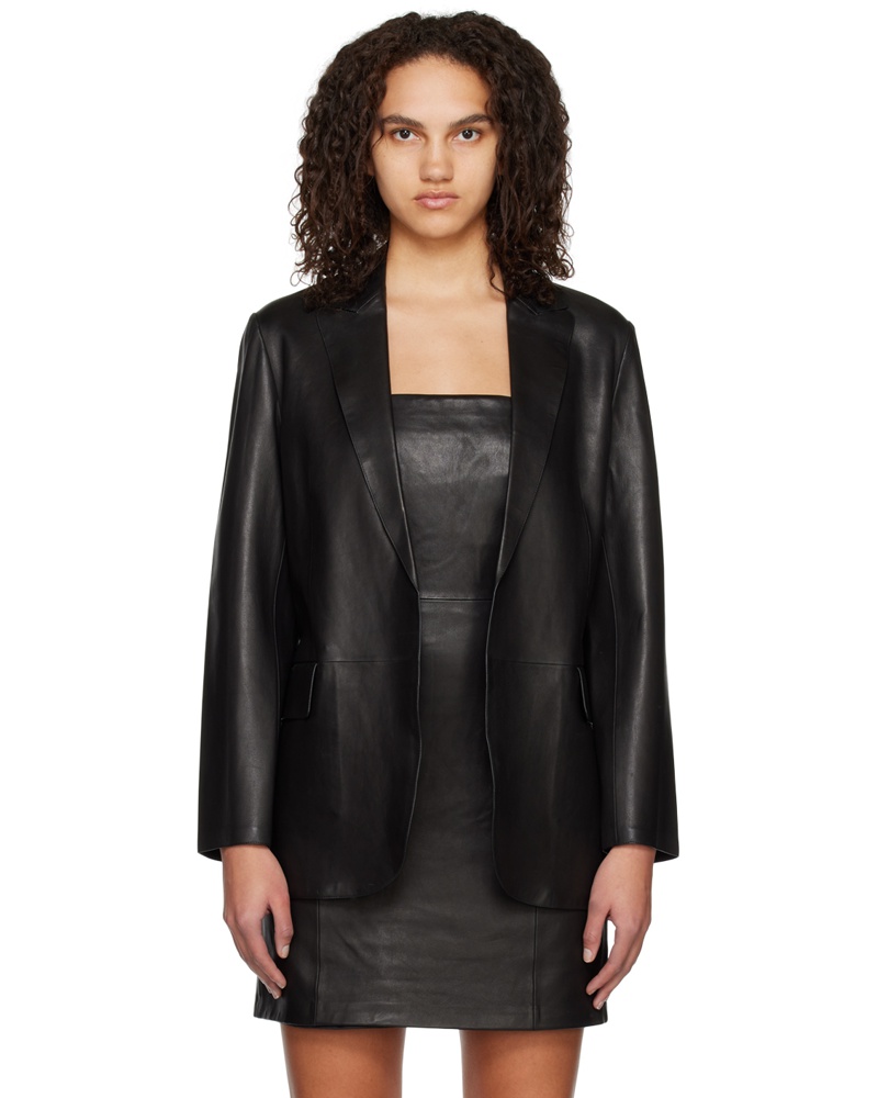 Theory Damen Black Relaxed Leather Jacket