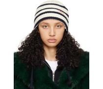 Off-White & Navy Ribbed Wool Beanie