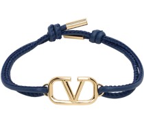 Navy VLogo Leather Bracelet