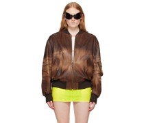Brown Relaxed Fit Leather Bomber Jacket