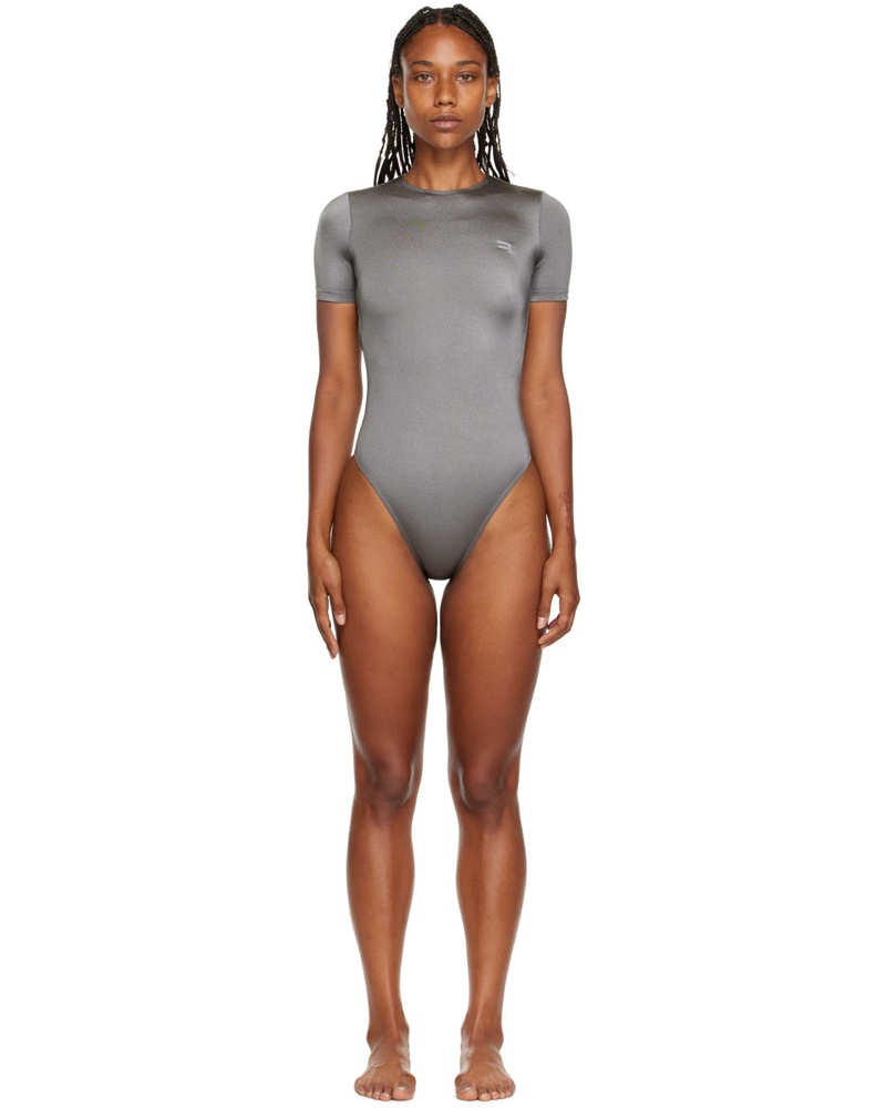 Balenciaga Damen Silver Open Back One-Piece Swimsuit