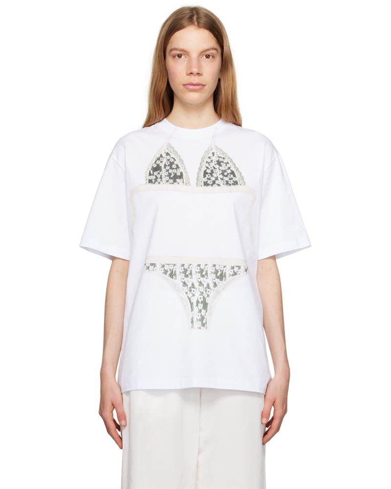 MSGM Damen White Printed T-Shirt