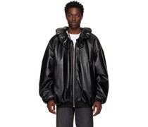 Black Shirring Leather Jacket