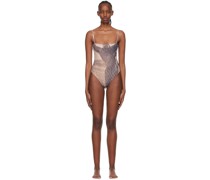 Taupe Polyester One-Piece Swimsuit
