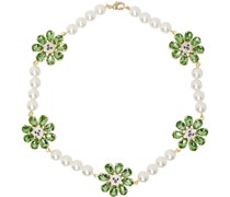 White & Green Crazy Daisy Pearl Necklace