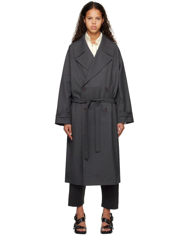 Christophe Lemaire Damen Gray Double-Breasted Trench Coat Christophe Lemaire Damen Gray Double-Breasted Trench Coat