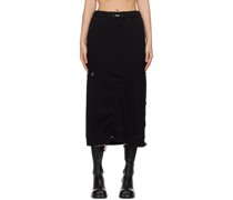 Black Shirring Midi Skirt