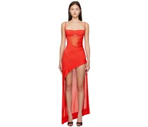 Red Asymmetric Midi Dress