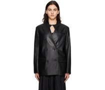 Black Double-Breasted Faux-Leather Blazer