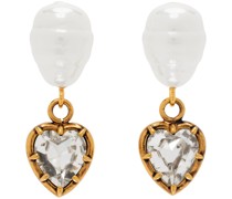 Gold Pearl & Heart Drop Earrings