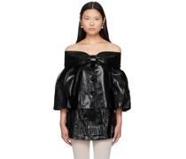 Black Bow Faux-Leather Blouse