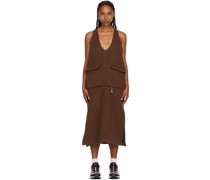 Brown V-Neck Midi Dress