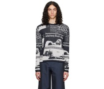 Navy & White Jacquard Long Sleeve T-Shirt