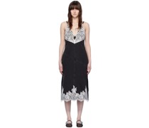 Black & White Paneled Denim Midi Dress