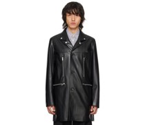 Black Zip Pockets Faux-Leather Coat