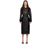 Black Layered-Wing Faux-Leather Trench Coat