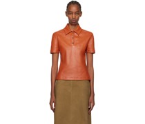 Orange Spread Collar Leather Polo
