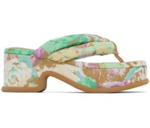 Multicolor Printed Platform Heeled Sandals