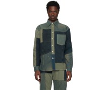 Khaki & Navy Paneled Denim Shirt