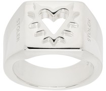 Silver Raised Spike Heart Signet Ring