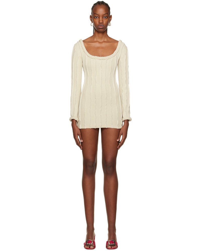 Helena Manzano Damen Beige Braided 3D Stripe Minidress