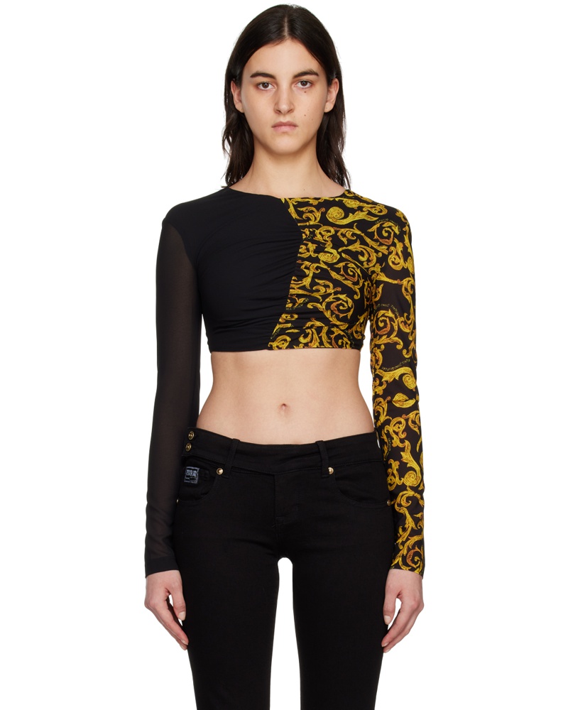 Versace Jeans Damen Black & Yellow Cropped Blouse