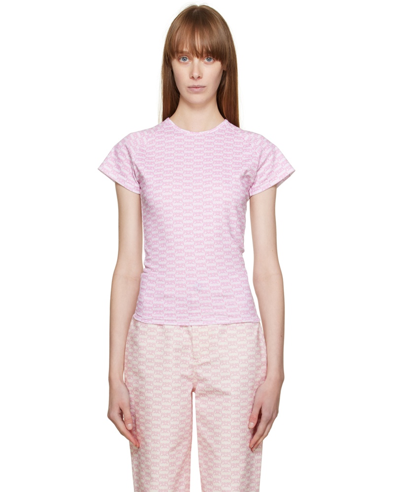 BONBOM Damen Off-White & Pink Hara T-Shirt