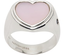 Silver & Pink Opal Heart Signet Ring