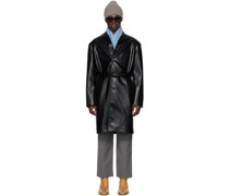 Black Belted Faux-Leather Coat