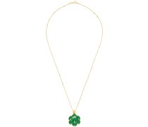 Gold & Green Enamel Flower Pendant Necklace
