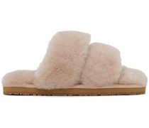Pink 2-Stripes Shearling Slippers