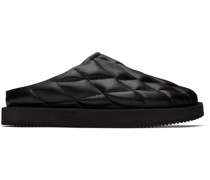 Black Quilted Leather Slippers