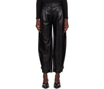 Black Pleated Faux-Leather Trousers