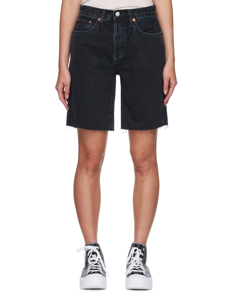 RE/DONE Damen Black Faded Denim Shorts