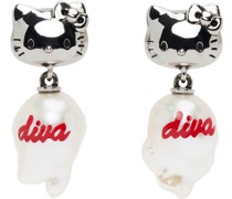 Silver Hello Kitty Diva Pearl Earrings