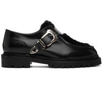 Black Leather & Faux-Fur Loafers